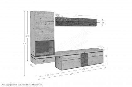 Vrock living von Voglauer - Wohnwand 181 Alteiche rustiko mit Steinakzent
