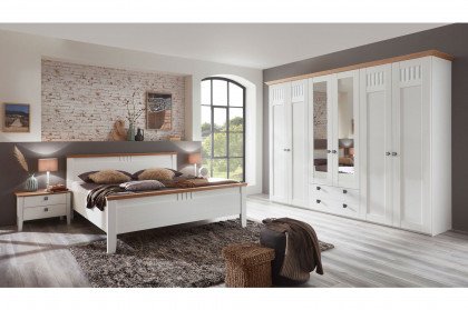 Basella von MONDO - Landhaus-Schlafzimmer + Wandboard weiß - Eiche