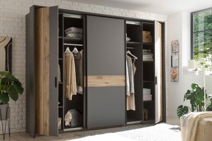 Daria von POL Power - Kleiderschrank in Graphit mit Lamellen in Viking Oak