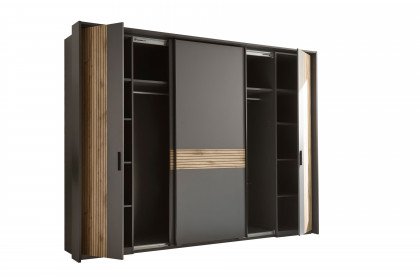 Daria von POL Power - Kleiderschrank in Graphit mit Lamellen in Viking Oak