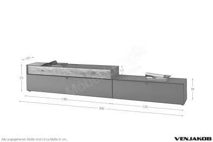 Lumea von Venjakob - TV-Unterteil 7209-7207 Lack anthrazit matt/ Eiche massiv