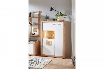 Borkum von IDEAL Möbel - Highboard in Weiß mit Hirnholzabsetzung