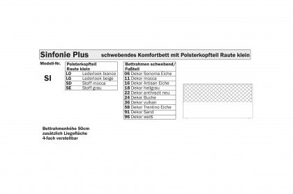 Sinfonie Plus von Staud - schwebendes Bett mit gepolstertem Kopfteil