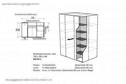 ZE+ von Rudolf - Eckkleiderschrank 1-türig schiefergrau - Space invert