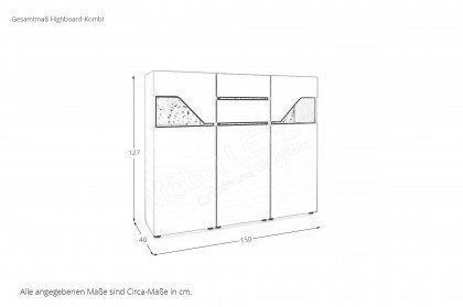 ZE+ von Rudolf - Highboard ca. 150 cm breit alpinweiß - Space Lack