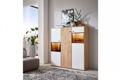 Lou-living von IDEAL Möbel - Highboard Asteiche bianco mit Glasausschnitten