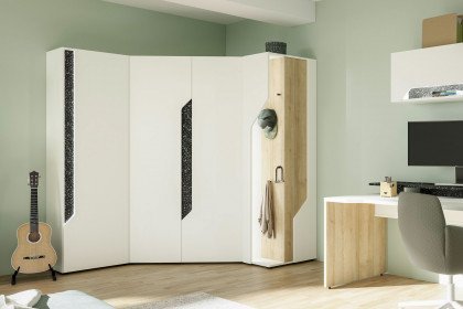 ZE+ von Rudolf - Eckschrank-Kombi mit Anbaugarderobe weiß - Space - Natureiche