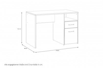 Culgoa von Forte - Schreibtisch mit Stauraum weiß - Eiche Artisan