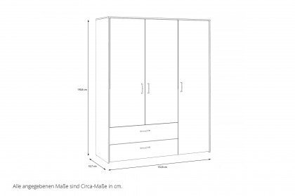 Culgoa von Forte - Kombi-Kleiderschrank mit 3 Türen & 2 Schubladen weiß - Eiche