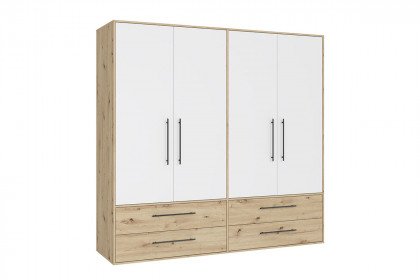 Mokkaris von Forte - 4-türiger Schrank Eiche Artisan - weiß mit 4 Schubkästen