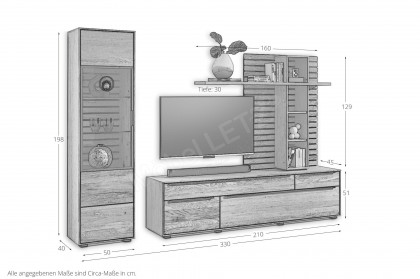 Jackson von set one by Musterring - Wohnwand dreiteilig Eiche