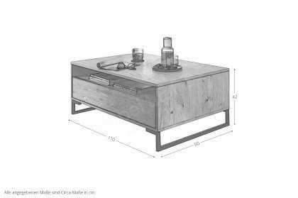 TEXAS von Quadrato - Couchtisch aus Wildeiche mit Schubkasten