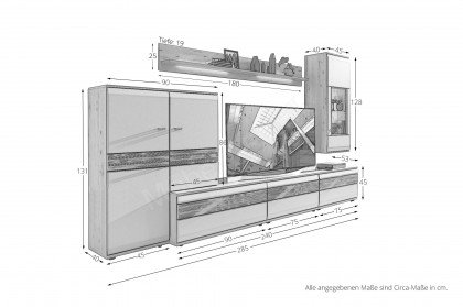 Mira-living von Stralsunder - Wohnwand EB28502-SV lichtgrau inklusive Beleuchtung