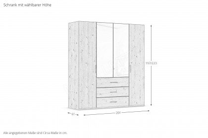 Vaiana von Rauch Black - Kombi-Kleiderschrank Asteiche ca. 223 cm hoch