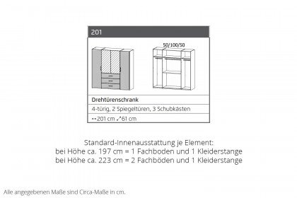 Vaiana von Rauch Black - Kombi-Kleiderschrank Asteiche ca. 223 cm hoch