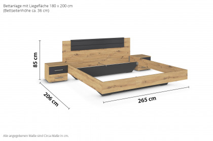 Barcelona von Rauch Blue - Bett 180x200 cm + Nachtkonsolen Eiche - dunkelgrau