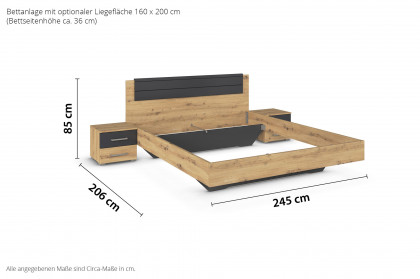 Barcelona von Rauch Blue - Bett 180x200 cm + Nachtkonsolen Eiche - dunkelgrau
