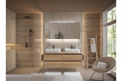 Revento Line von Musterring - Badezimmer in Riviera Eiche & schwarz matt