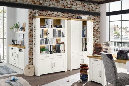 York von set one by Musterring - Büroschrank in Creme mit Eiche-Akzent