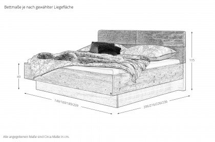 Minto 2.0 von Musterring - Bett 140x200 cm Balkeneiche-Furnier