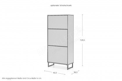 Kara-Frame-Dielen von Musterring - Garderobenset Lack amber/ Deepline Eiche sand