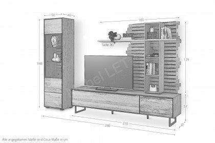 Jackson von set one by Musterring - Wohnwand 303 dreiteilig Eiche