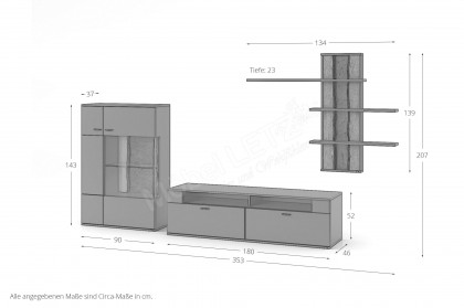 Tacoma von set one by Musterring - Wohnwand in Weiß mit massiver Eichenrinde