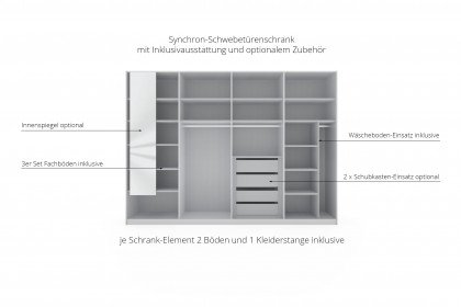 Boston von Wiemann - Synchron-Schwebetürenschrank weiß mit viel Zubehör