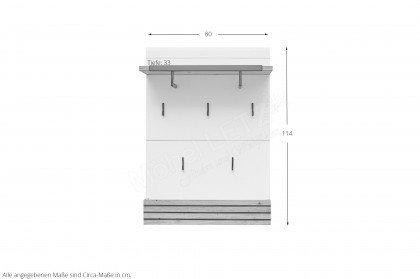 Fresno von Wohnconcept - Garderobenpaneel in Weiß mit Artisan Eiche