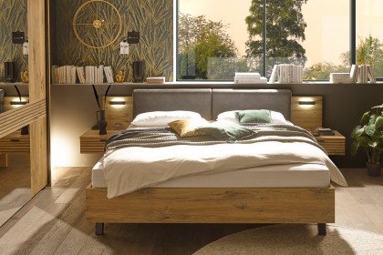 Trattino von POL Power - Bett mit Nakos & Paneel-Beleuchtung Eiche Flagstaff