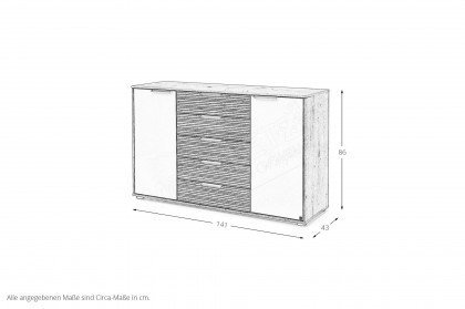 San Francisco von Musterring - Kommode Front Glas champagner & Riffholz