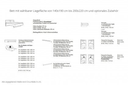 San Francisco von Musterring - Schwebe-Bett 140x200 cm Eiche-bianco mit Polster