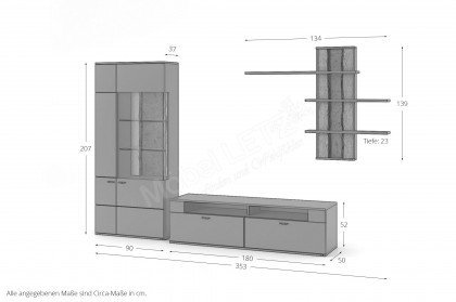 Tacoma von set one by Musterring - Wohnwand 3-teilig in Graphit mit Eiche