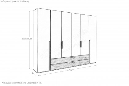 Airline von Musterring - 6-türiger Dreh-/ Falttürenschrank mit 2 breiten Schubladen