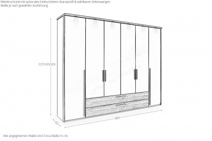 Airline von Musterring - 6-türiger Dreh-/ Falttürenschrank mit 2 breiten Schubladen
