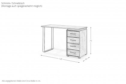 Sorrent von Musterring - Schmink-/ Schreibtisch Eiche teilmassiv mit Metallkufe