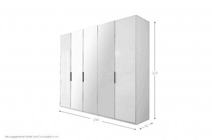 Presto-E von Nolte - Kleiderschrank weiß/ Weißglas mit 3 Spiegeltüren