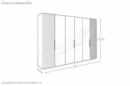 Denver von Wiemann - Kleiderschrank graphit mit Lamellen Eiche bianco