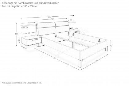 Amado von MONDO - Schlafzimmer mit Schrank, Bettanlage und Wandregalen