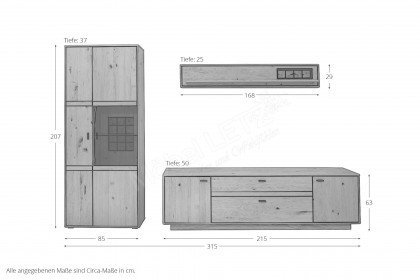 Freeport von MCA - Wohnwand dreiteilig, Ast-/ Balkeneiche
