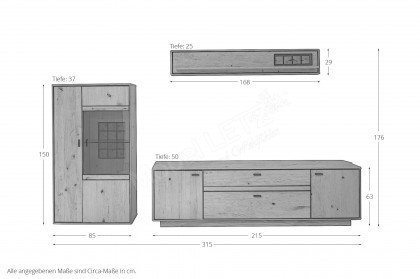 Freeport von MCA - Wohnwand dreiteilig, in Ast-/ Balkeneiche