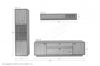 Freeport von MCA - Wohnwand Ast-/ Balkeneiche, dreiteilig