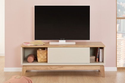 Stiene von Paidi - Lowboard mit Schiebetür creme - Eiche massiv
