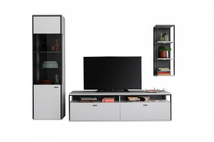 Mori von MCA furniture - Wohnwand in Modern white mit schwarzgrau
