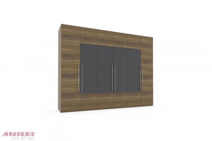 Tesso von ANREI - Kleiderschrank 6-türig Astnuss natur geölt - Glas schwarzgrau