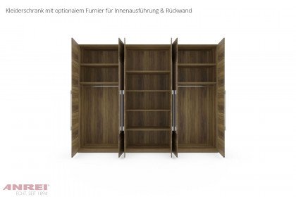 Tesso von ANREI - Kleiderschrank 6-türig Astnuss natur geölt - Glas schwarzgrau