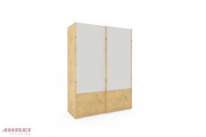 Schiebetürenschrank von ANREI - Kleiderschrank schmal Zirbe - Glas reinweiß