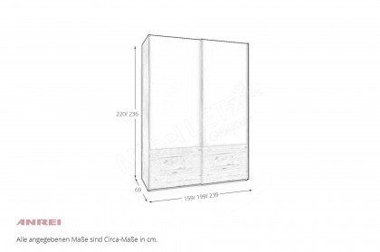 Schiebetürenschrank von ANREI - Kleiderschrank schmal Zirbe - Glas reinweiß
