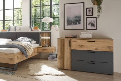 Daria von POL Power - Kommode mit Lamellen Viking Eiche - dunkelgrau