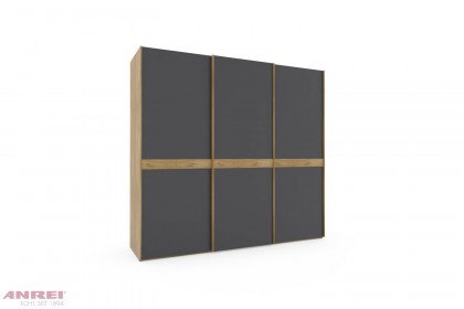 Schiebetürenschrank von ANREI - Schrank Asteiche natur - Glas schwarzgrau
